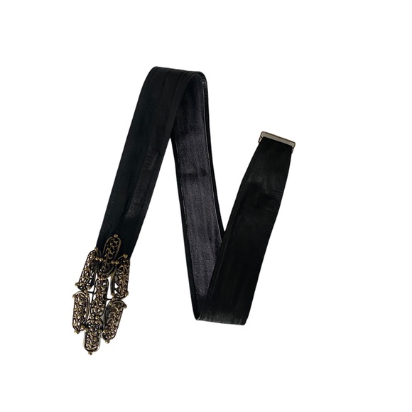 Vintage LUCIANO Hand Tooled Brutalist Brass Buckle on Leather Belt - Picture 4 of 6